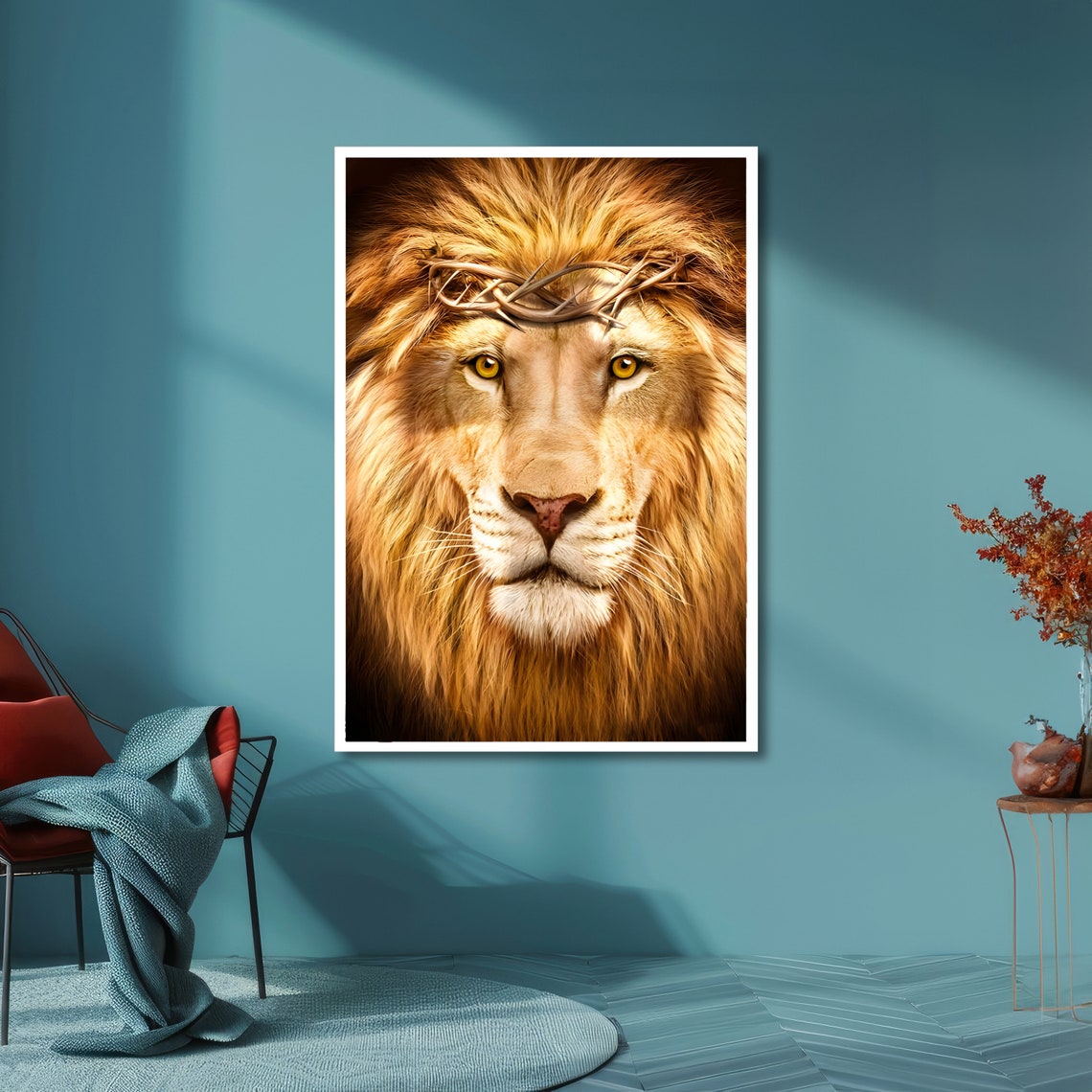 Lion of Judah Crowned with Thorns Majestic Religious Wall Poster - Image 6