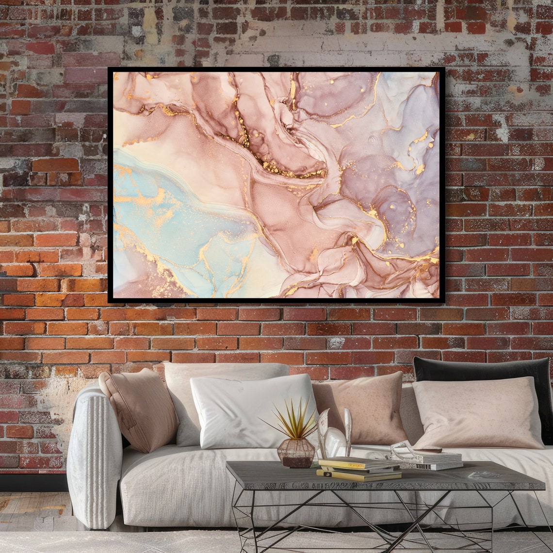 Blush Mauve and Gold Pastel Marble Elegance Modern Artwork Poster - Image 4