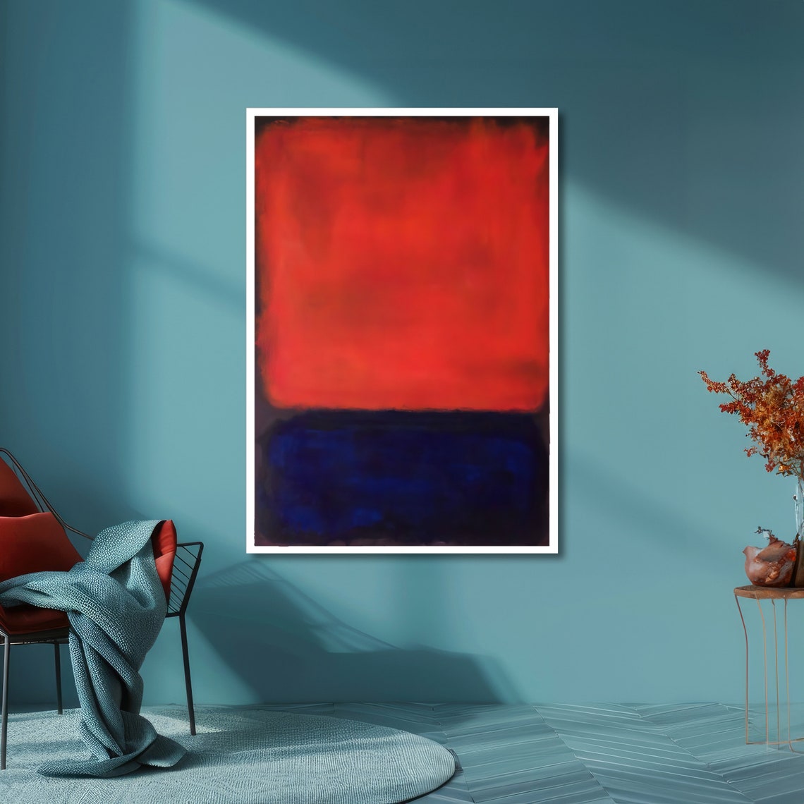 Fiery Red and Deep Blue Rothko-Inspired Color Field Art Poster - Image 2