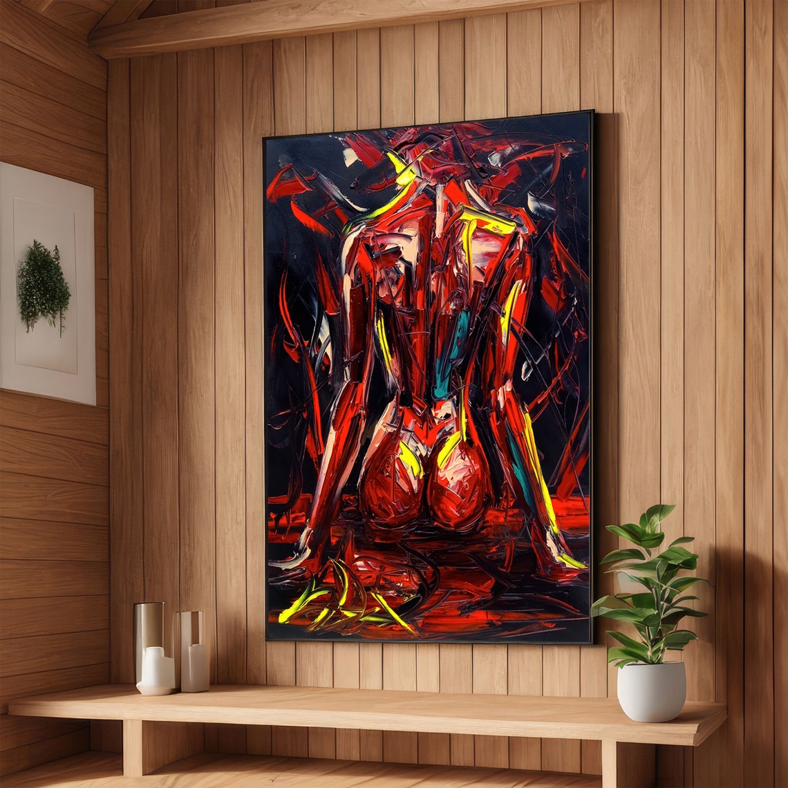 Abstract Red Figure Back View Expressive Brushstroke Art Poster