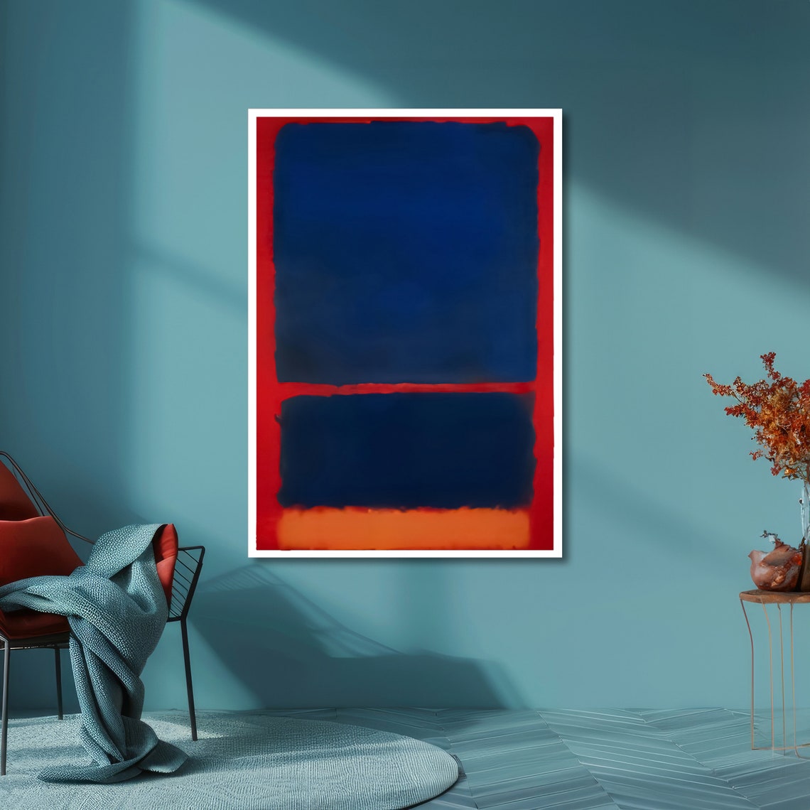 Navy Blue and Red Abstract Poster in Bold Rothko Color Field Style - Image 6