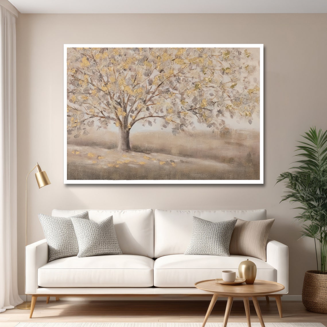 Golden Leaf Tree Serene Autumn Neutral Botanical Landscape Poster - Image 6