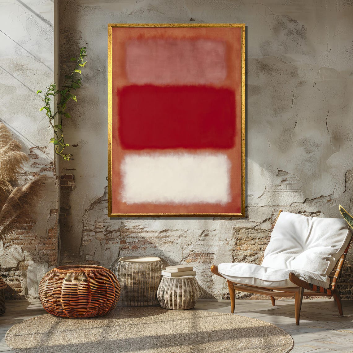 Abstract Expressionist Bold Red Soft Pink And White Color Fields Rothko Inspired Art Modern Wall Decor Ready To Hang - Image 2