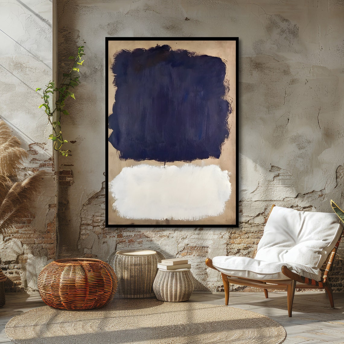 Navy Blue and White Rothko-Inspired Color Block Artwork Poster - Image 6
