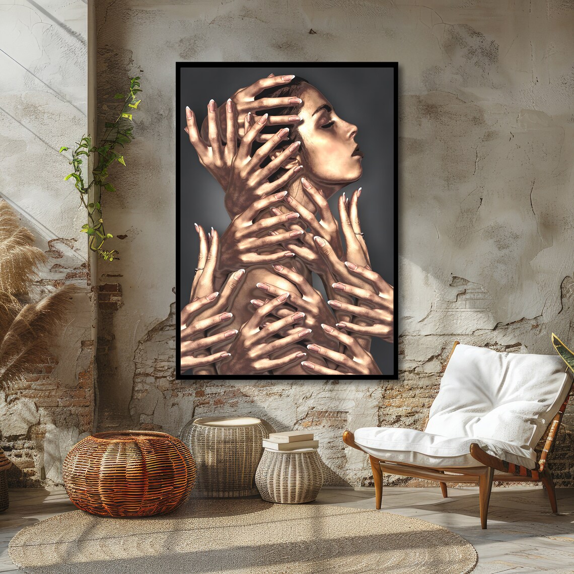 Enigmatic Woman Embraced By Many Hands Surreal Dark Moody Art Poster - Image 4