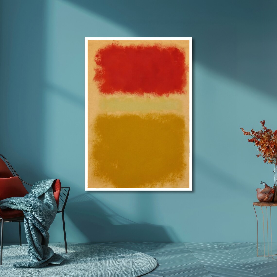 Red and Gold Rothko Style Abstract Color Field Poster on Warm Beige - Image 4