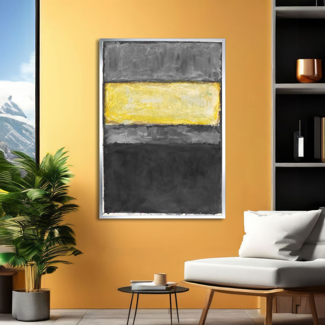 Yellow Stripe Grey and Black Rothko-Inspired Abstract Poster - Image 2