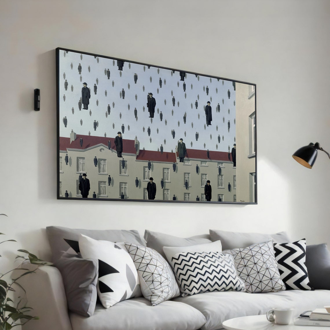 Magritte Golconda Men in Bowler Hats Raining Over Town Surreal Poster