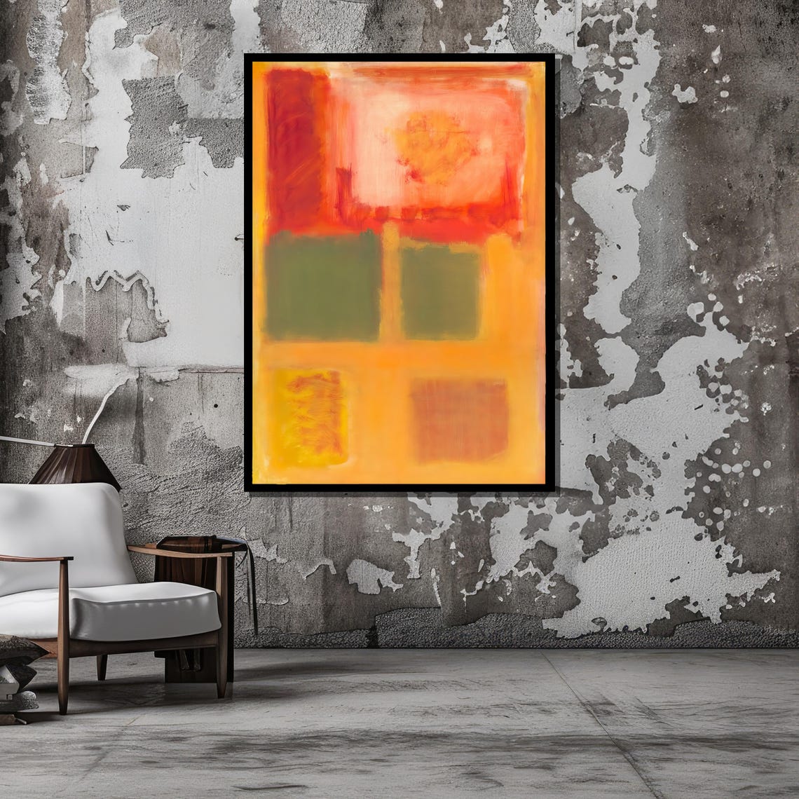 Bold Red Orange and Green Color Fields Modern Abstract Art Poster - Image 5