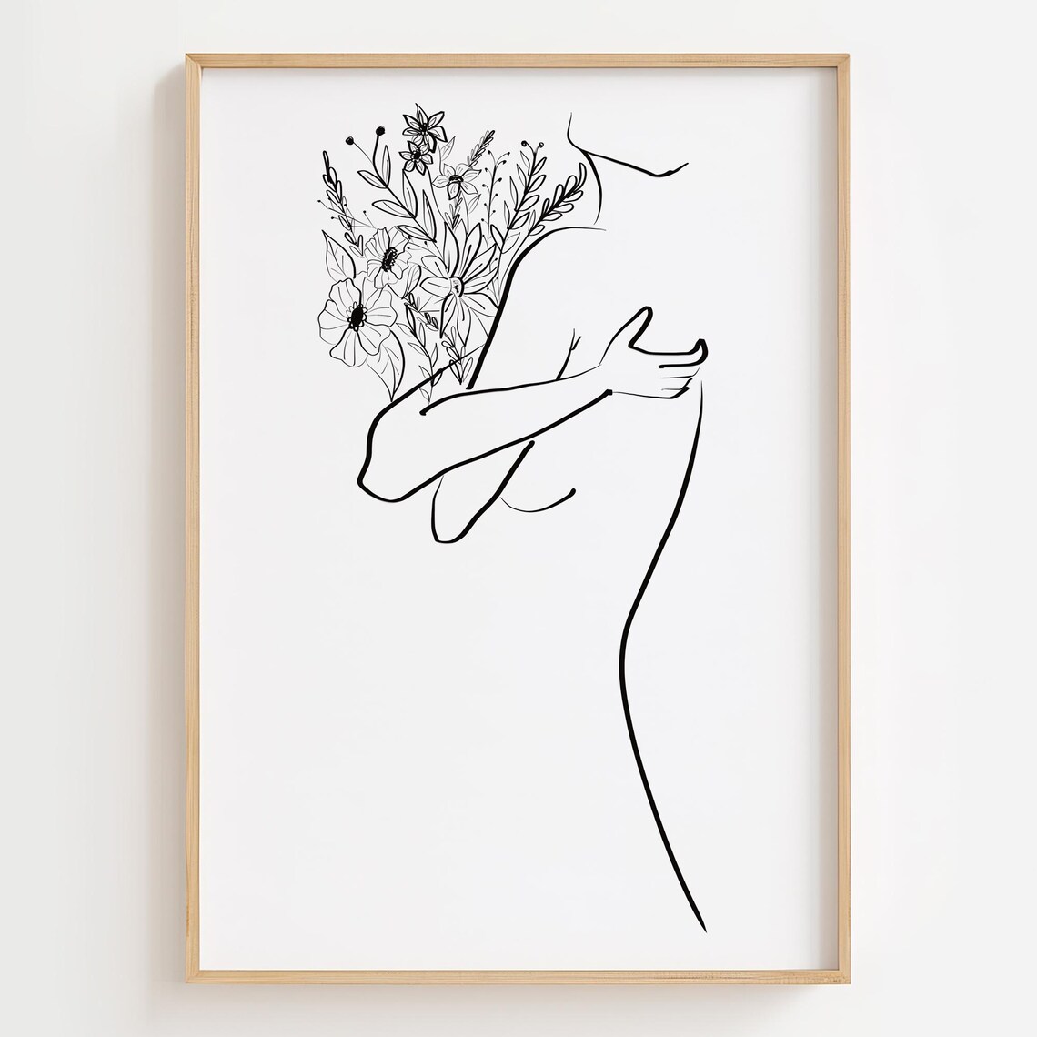 Floral Woman Line Art Print, Minimalist Figure