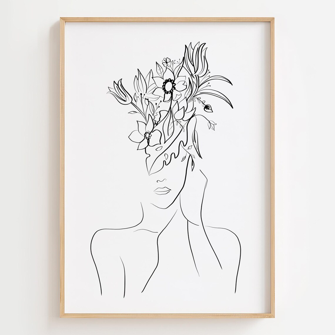 Floral Woman Elegant Tulip Crown Modern Minimalist Line Art Poster