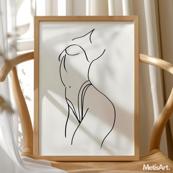 Woman Body Line Art Print, Minimal Nude Figure