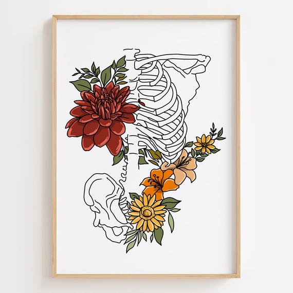 Floral Rib Cage Anatomy Print Skeleton Flower Art
