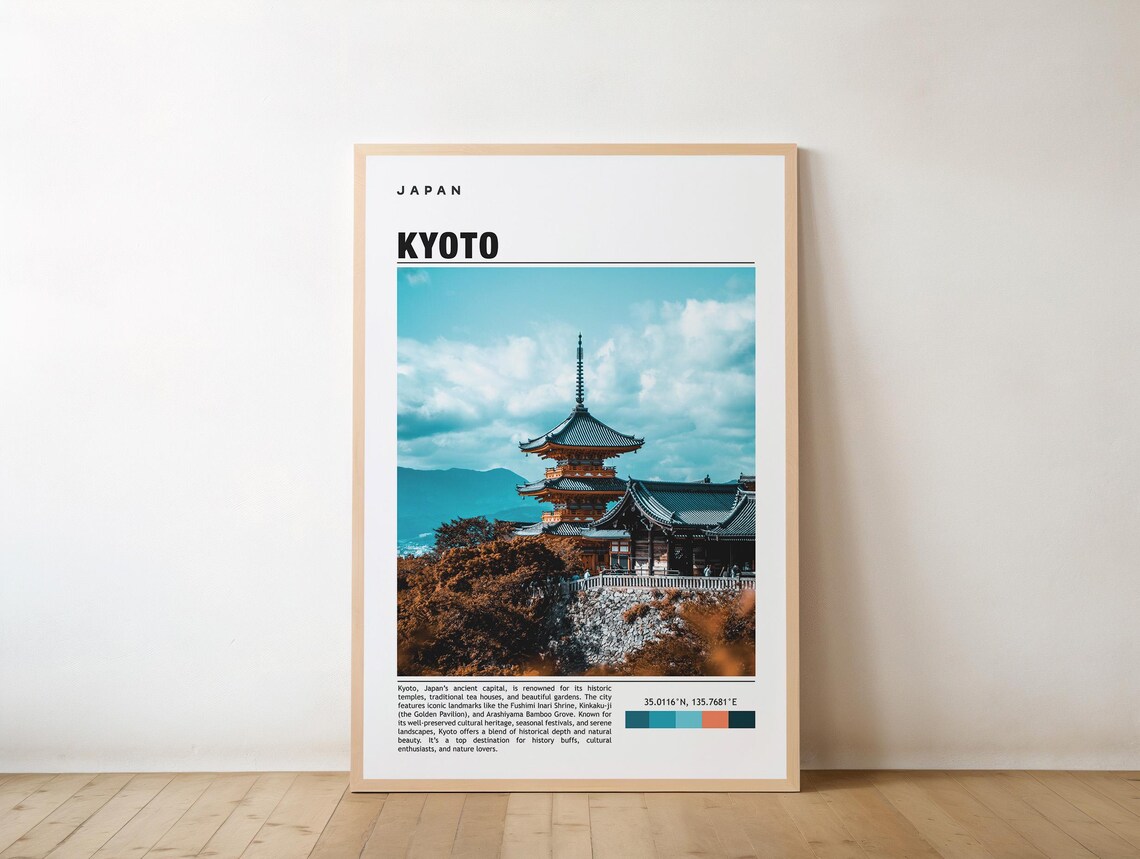 Kyoto Japan Temple Pagoda Autumn Editorial Travel Photo Poster