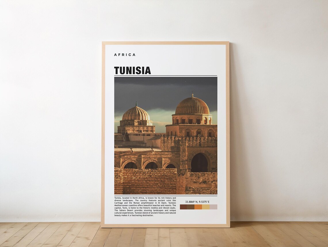 Vintage Tunisia Africa Historic Domed Mosque Sunset View Poster