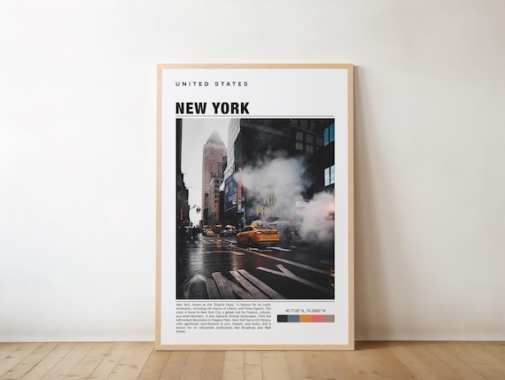 New York Empire State Yellow Taxi Steamy City Street Photo Poster