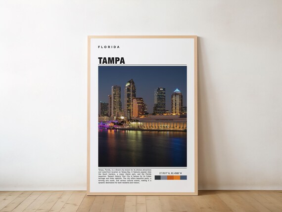 Tampa Florida Night Skyline Bay Reflections Photography Travel Poster