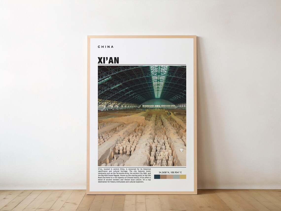 Terracotta Army Museum Hall Xian China Ancient History Travel Poster