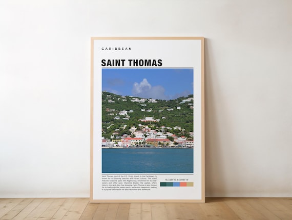 Saint Thomas US Virgin Islands Hillside Harbor Travel Poster
