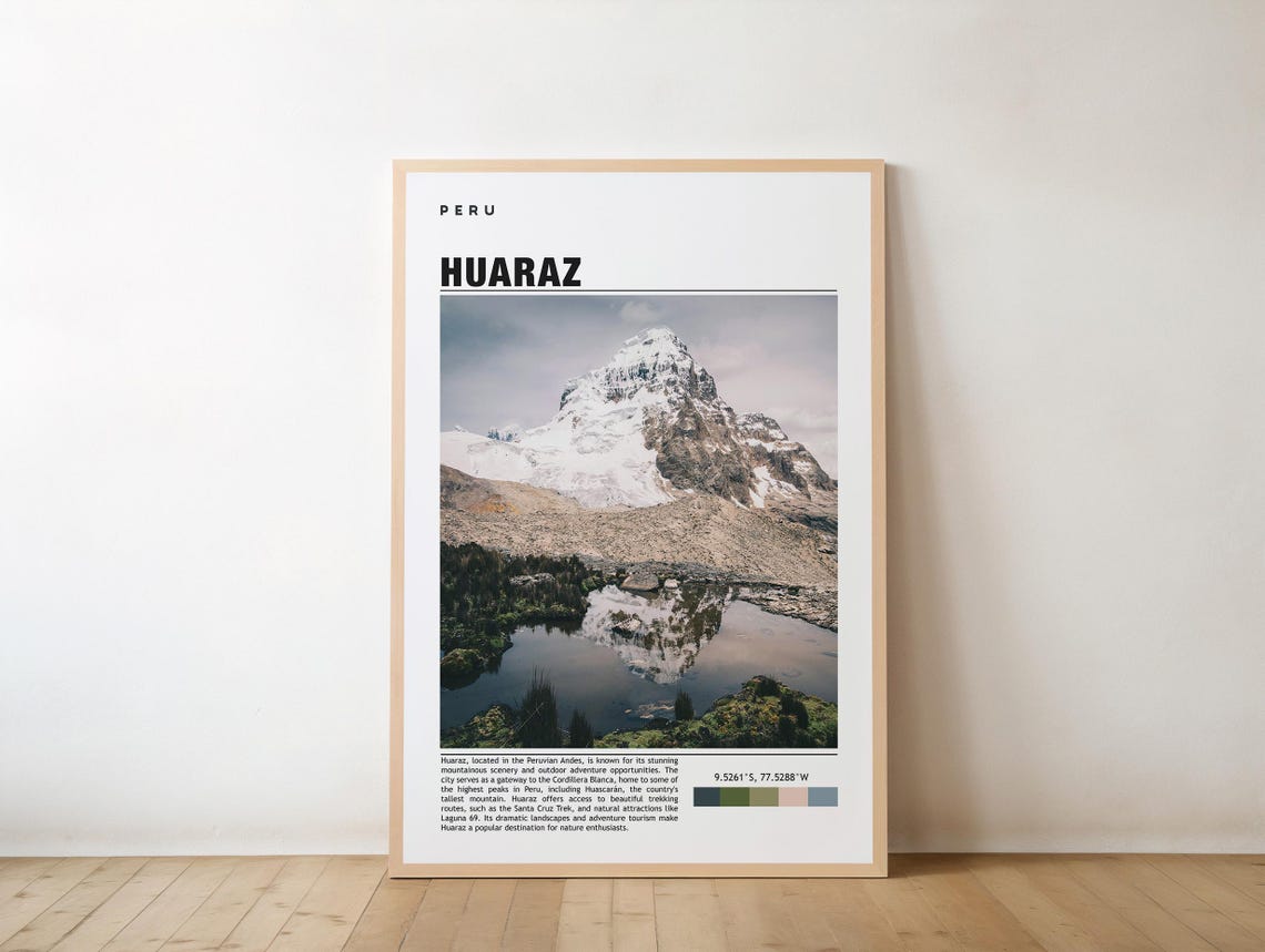 Huaraz Peru Snowcapped Andes Peak Reflected in Alpine Lake Poster