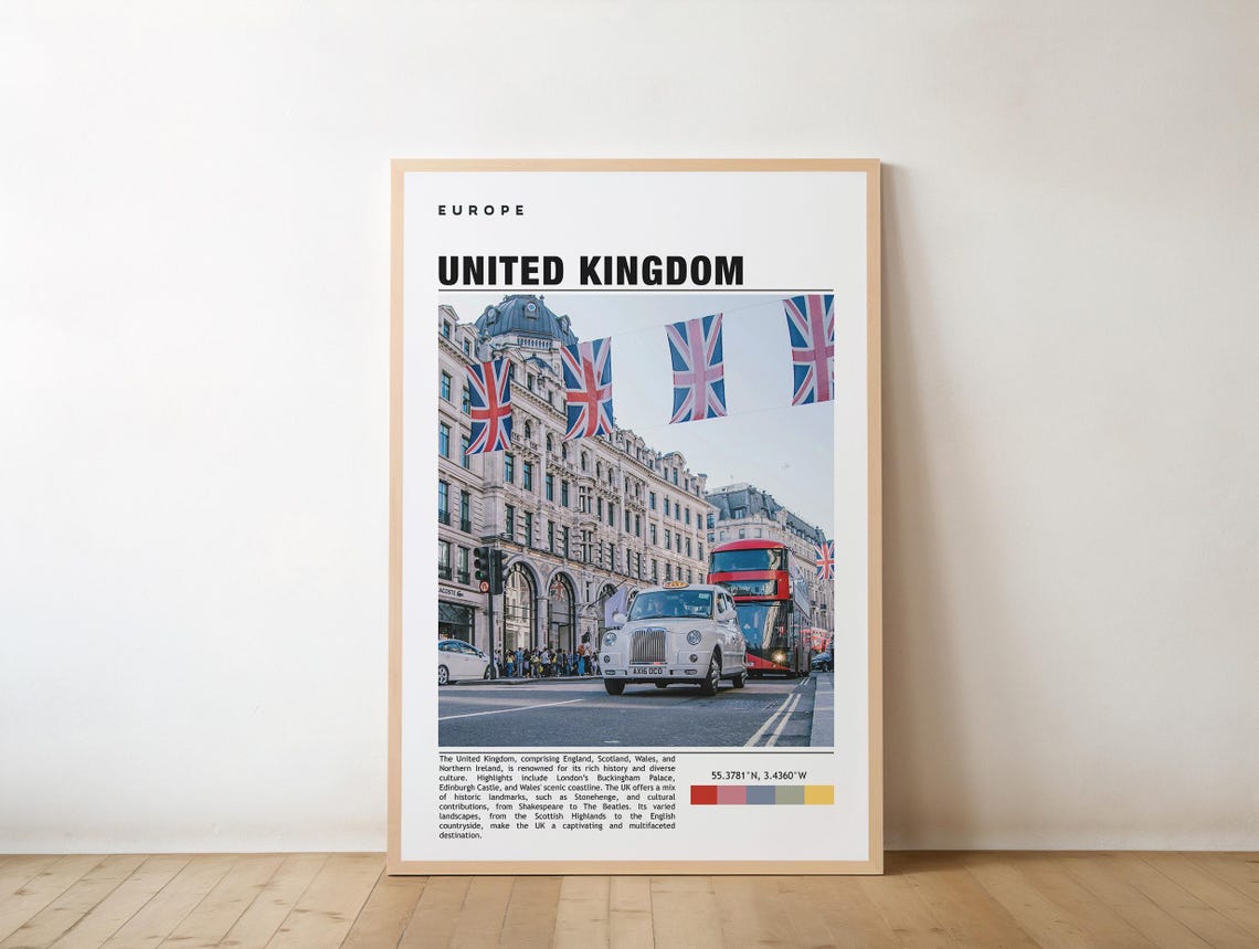 United Kingdom London Cab Union Jack Cityscape Travel Poster