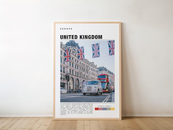 United Kingdom London Cab Union Jack Cityscape Travel Poster