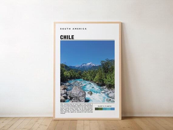 Chile Print Travel Poster Art Photo Wall Decor Santiago Gift