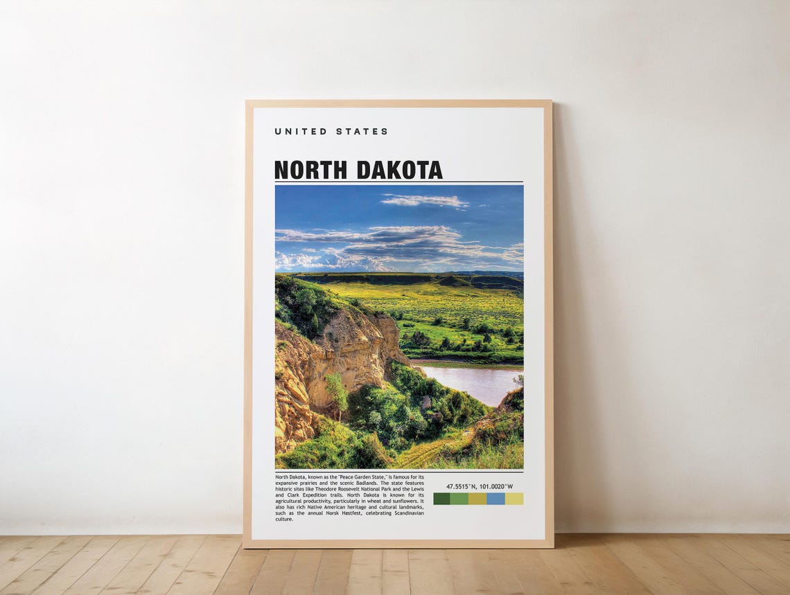 North Dakota Badlands Canyon Peace Garden State Travel Poster