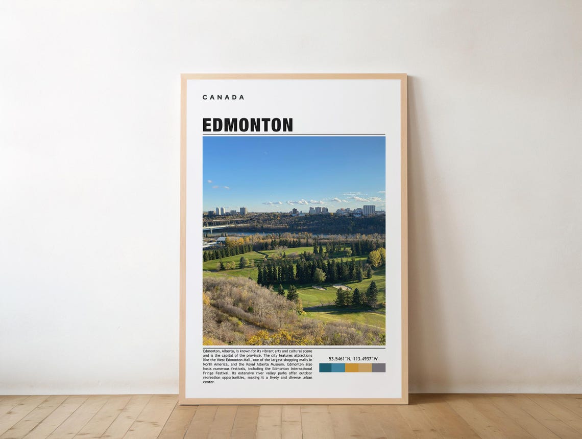 Edmonton Canada City Skyline River Valley Parkland Urban Travel Poster