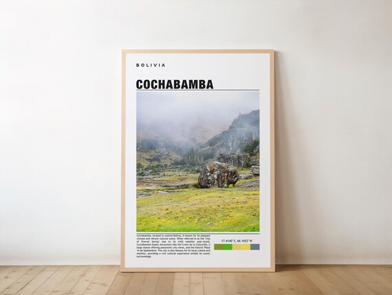 Cochabamba Print Bolivia Poster Valley City Travel Art Scenic Views Warm Climate Urban Charm Mountain Backdrop Cultural Life