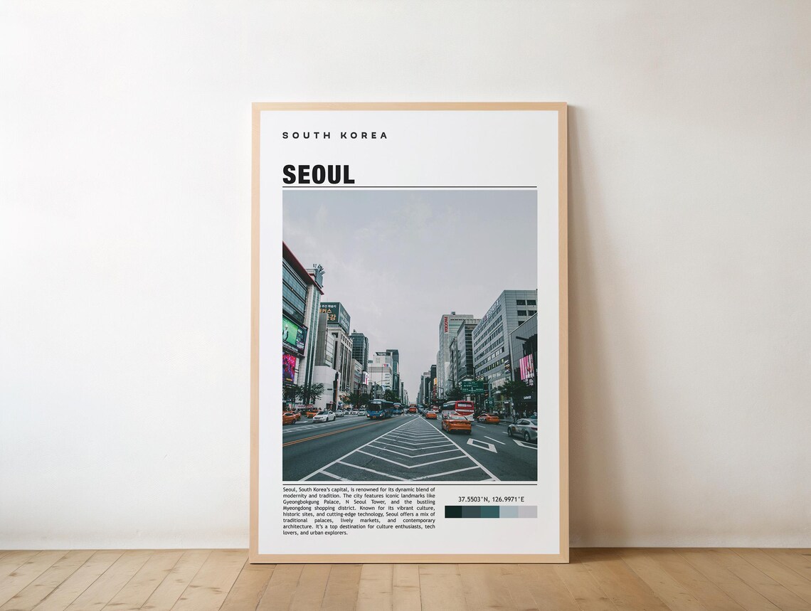 Seoul South Korea City Street Travel Poster Urban Avenue Photo Artwork