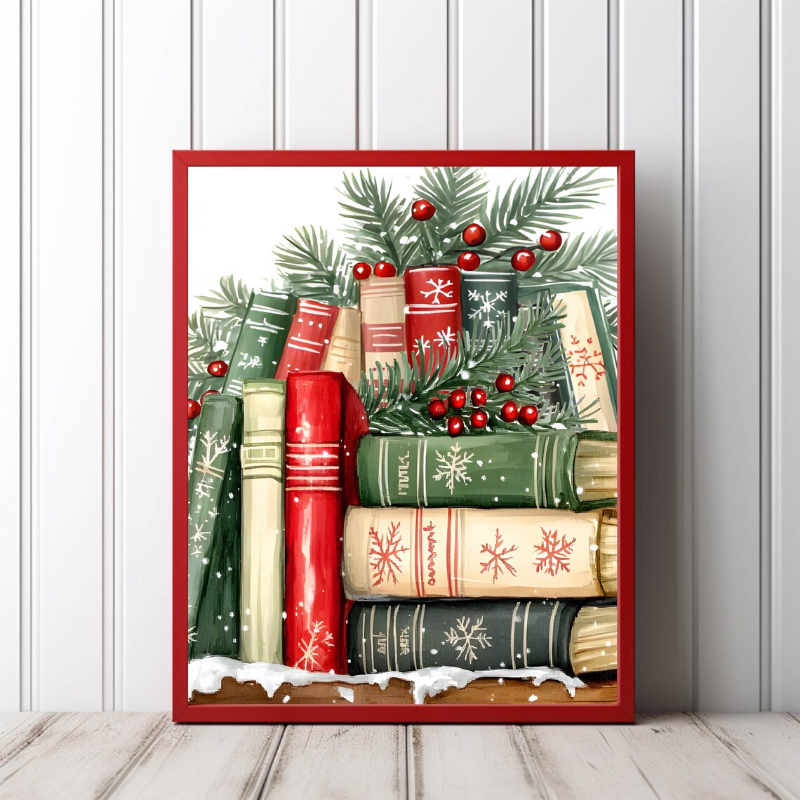 Winter Reading Holiday Books Art Print, Home Library - Image 2