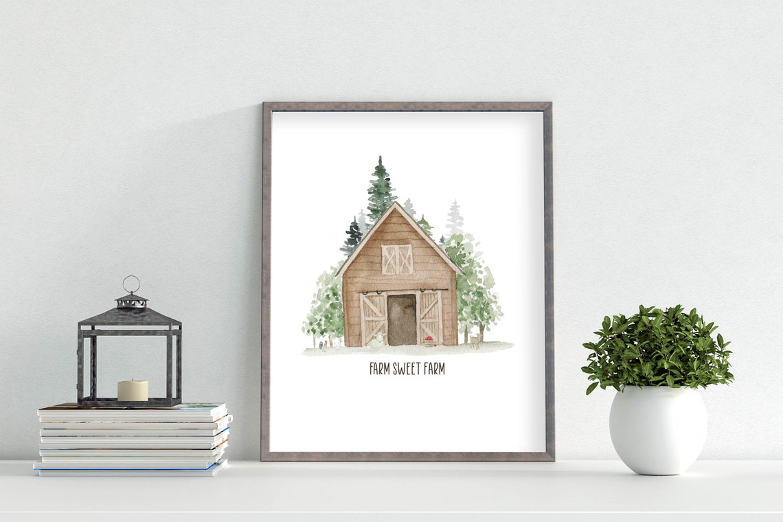 Farm Sweet Farm Rustic Barn Country Watercolor Home Decor Poster - Image 5