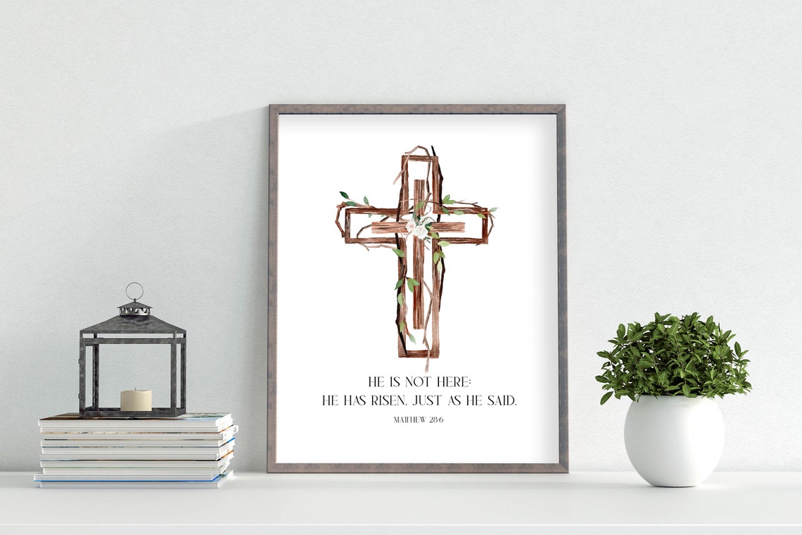 He Is Not Here He Has Risen Vine Cross Matthew 28 6 Easter Poster - Image 4