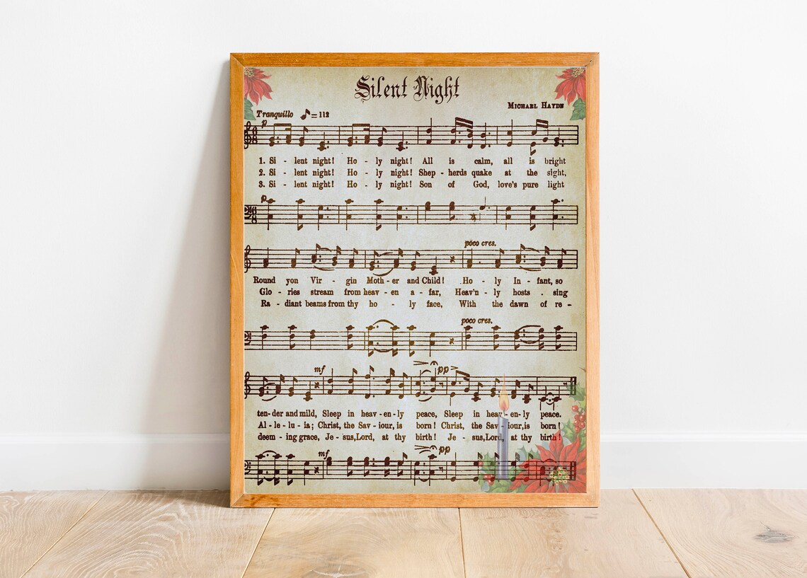 Silent Night Holy Night Retro Sheet Music Poster - Image 4