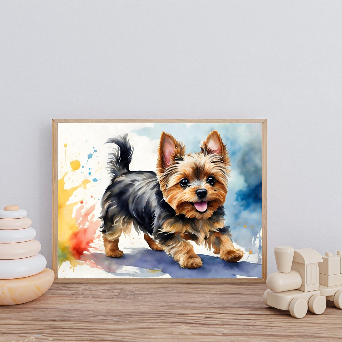 Yorkshire Terrier Puppy Running Watercolor Pet Portrait Poster - Image 3