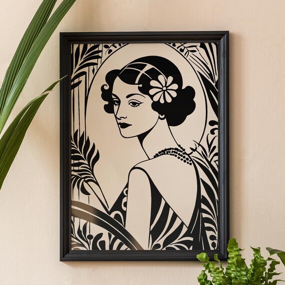 Art Deco Woman Poster Elegant Roaring Twenties Wall Art Print Glamorous 1920s Poster Luxury Home Decor Black And Beige Wall Art