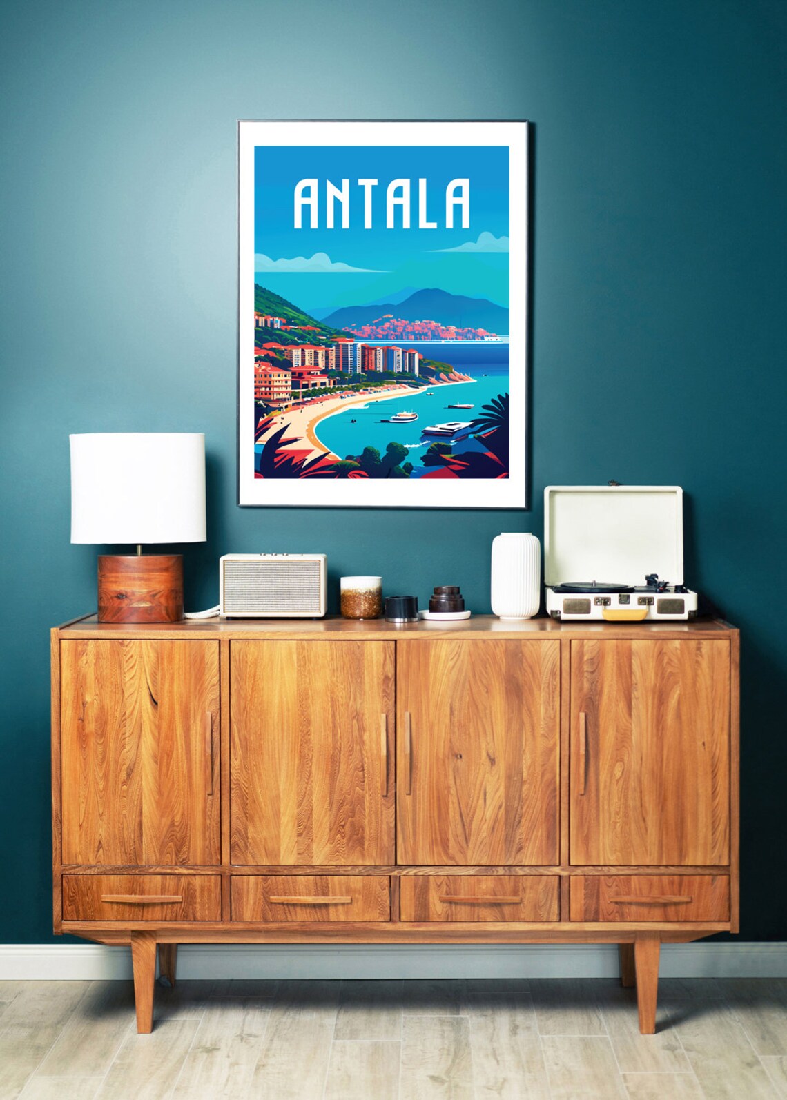Antala Coastal City Red Roofs Beach Harbor Vintage Travel Poster - Image 2