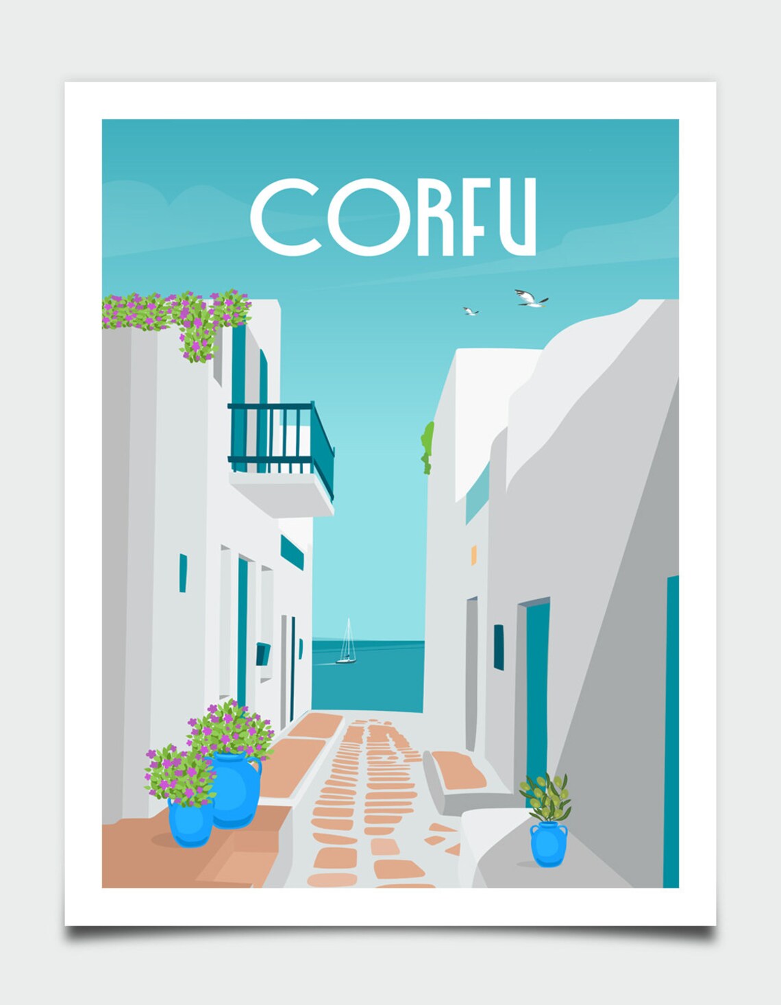 Corfu Travel Poster, Greek Islands Beach Decor - Image 4