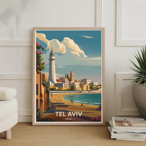 Tel Aviv Coastal Scene Poster Travelinspired Wall Art Beach Cityscape Decor Unique For Travelers And Adventurers