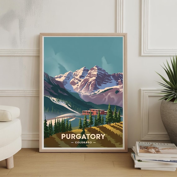Purgatory Colorado Snowcapped Peaks Pine Forest Retro Travel Poster