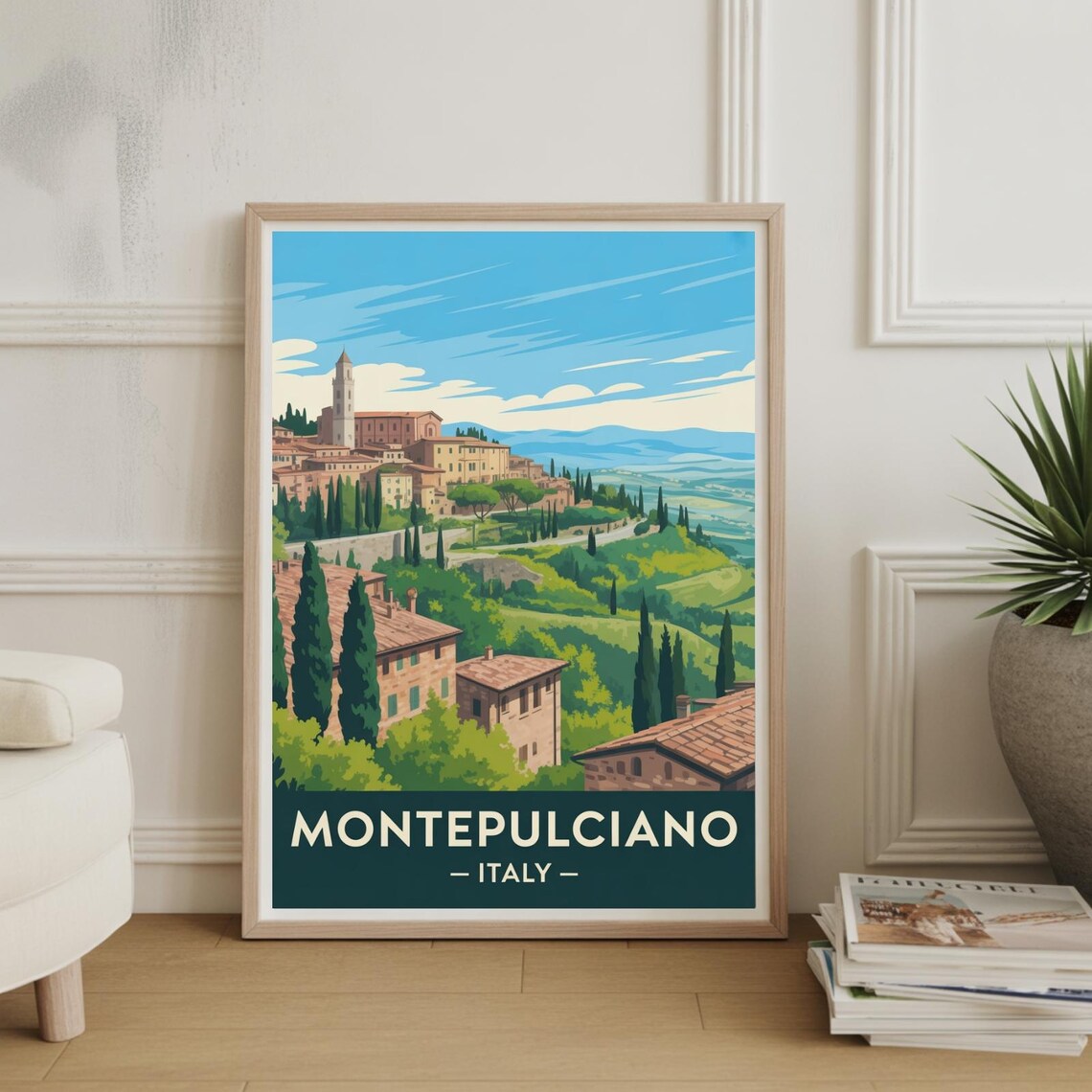 Sunny Montepulciano Italy Tuscan Hill Town Cypress Travel Poster