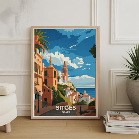 Sitges Spain Travel Poster, European Destination Art Print