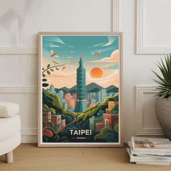 Taipei City Skyline Travel Poster Taiwan Inspired Wall Art Unique Wedding Or Birthday