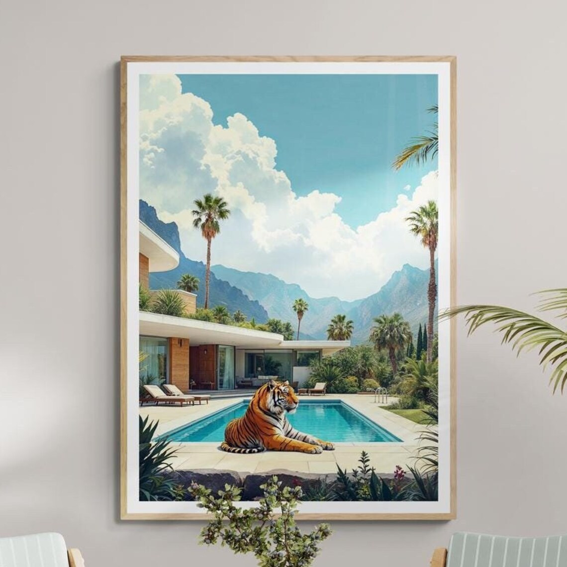 Fine Art Tiger By Pool, Palm Springs Modern Print