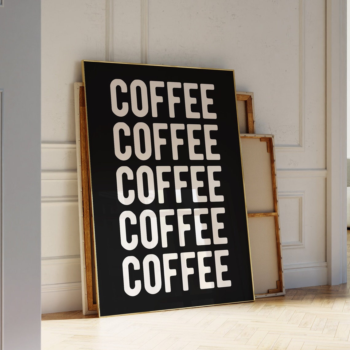 Coffee Repeated Typography Bold Kitchen Cafe Black Decor Wall Art - Image 2
