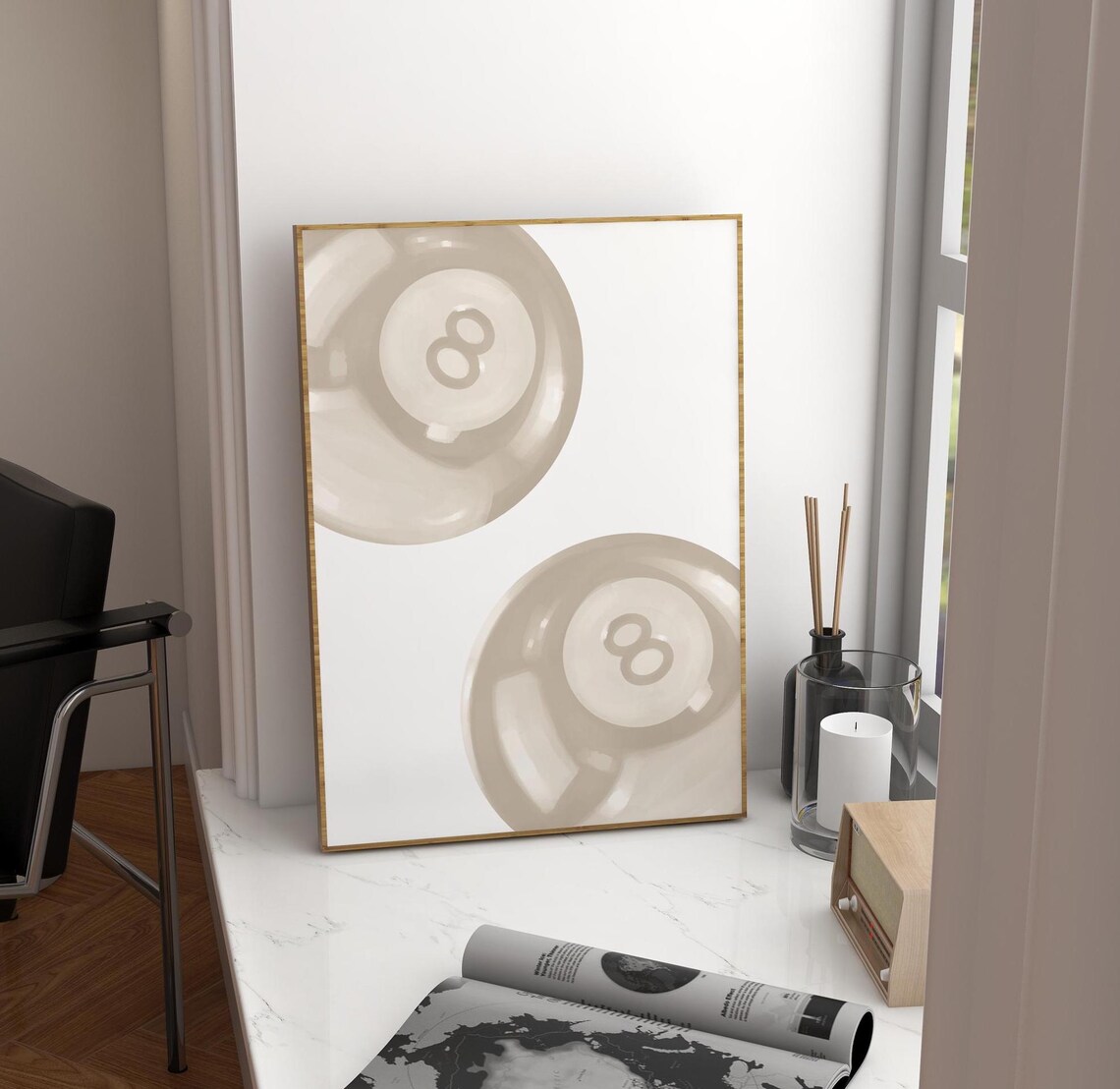 Two Gray 8 Balls Minimalist Neutral Preppy Lucky Wall Poster - Image 4