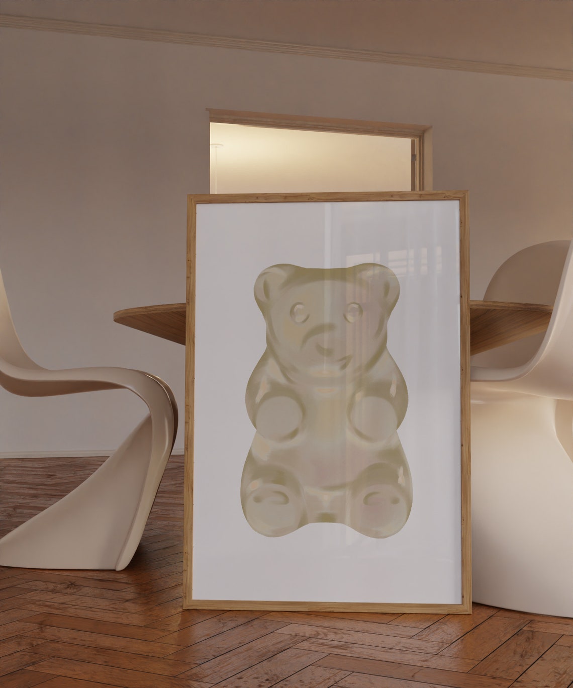 Cute Beige Gummy Bear Oversized Neutral Candy Art Minimal Poster - Image 2