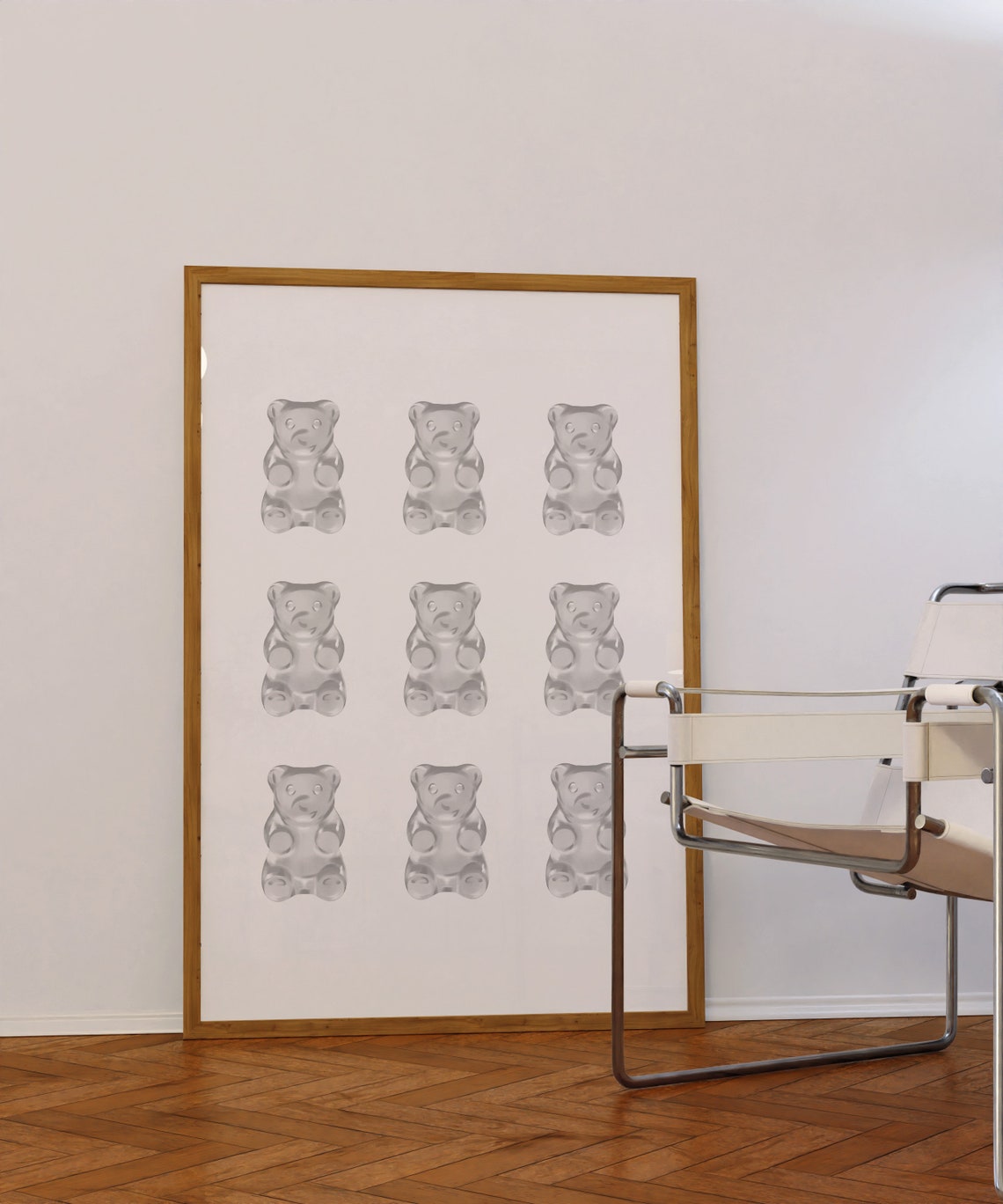 White Gummy Bears Grid Nine Candy Minimalist Neutral Modern Wall Art - Image 3