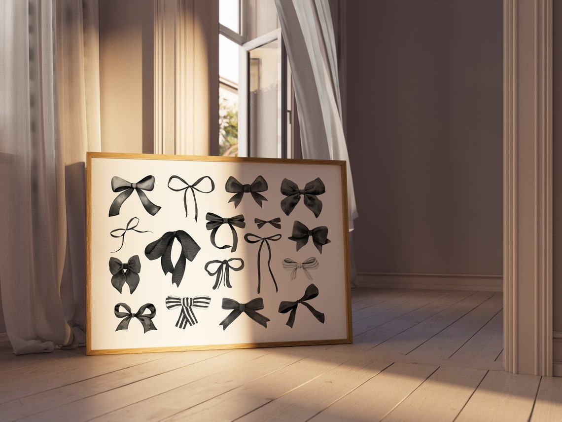 Black Bow Collection Coquette Chic Ribbon Illustrations Wall Art - Image 2